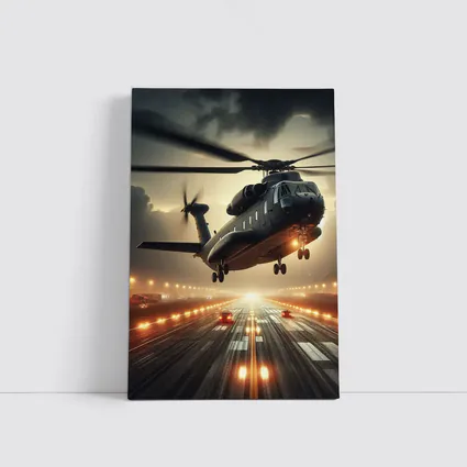 Military Helicopter Low Flight Over Runway