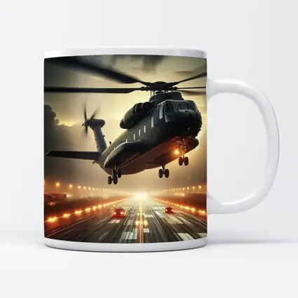 Military Helicopter Low Flight Over Runway