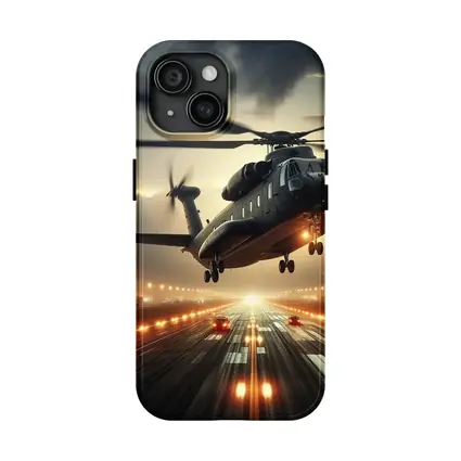Military Helicopter Low Flight Over Runway