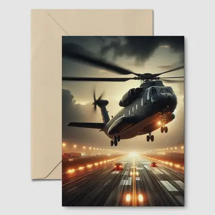 Military Helicopter Low Flight Over Runway