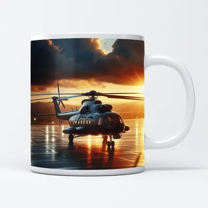 Military Helicopter On Tarmac At Sunset