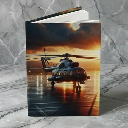 Military Helicopter On Tarmac At Sunset