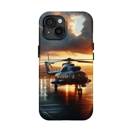 Military Helicopter On Tarmac At Sunset