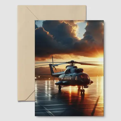 Military Helicopter On Tarmac At Sunset