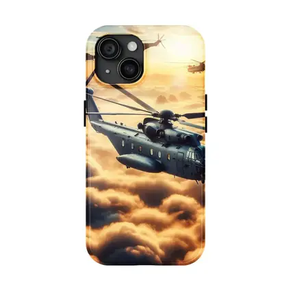 Military Helicopters Flying Above Golden Clouds