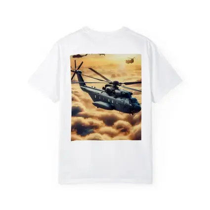 Military Helicopters Flying Above Golden Clouds