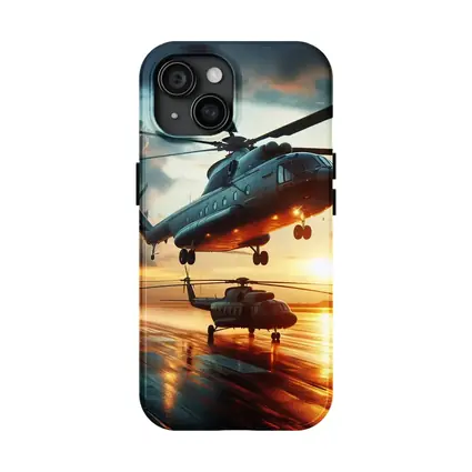 Military Helicopters Taking Off At Sunset