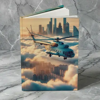 Military Helicopter Flying Above City Clouds