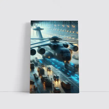 Military Helicopter Futuristic Hangar Blue Lights