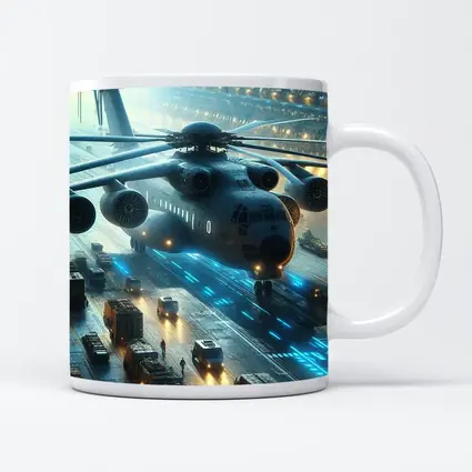 Military Helicopter Futuristic Hangar Blue Lights