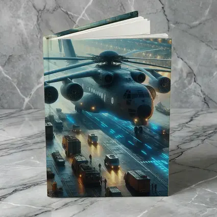 Military Helicopter Futuristic Hangar Blue Lights