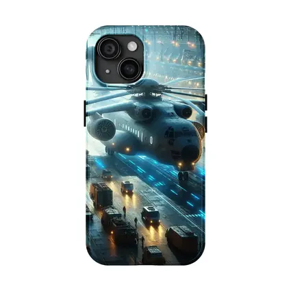 Military Helicopter Futuristic Hangar Blue Lights