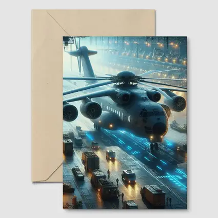 Military Helicopter Futuristic Hangar Blue Lights