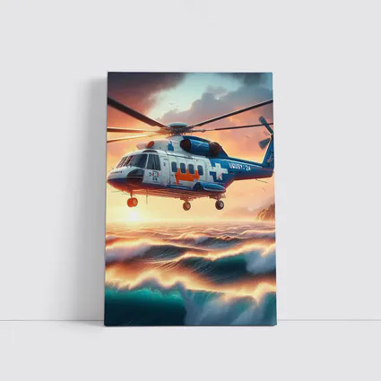 Coast Guard Rescue Helicopter Over Ocean Waves