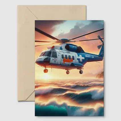 Coast Guard Rescue Helicopter Over Ocean Waves