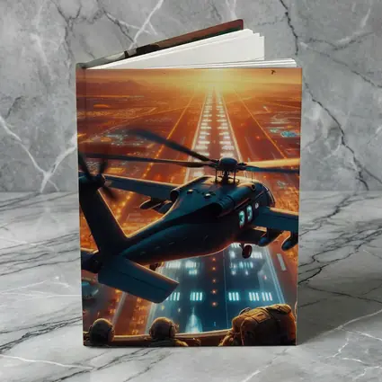 Military Helicopters Flying Over Glowing City