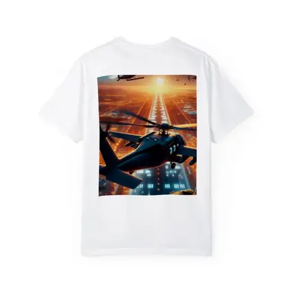 Military Helicopters Flying Over Glowing City