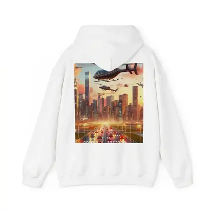 Helicopters Flying Over City Skyline Sunset