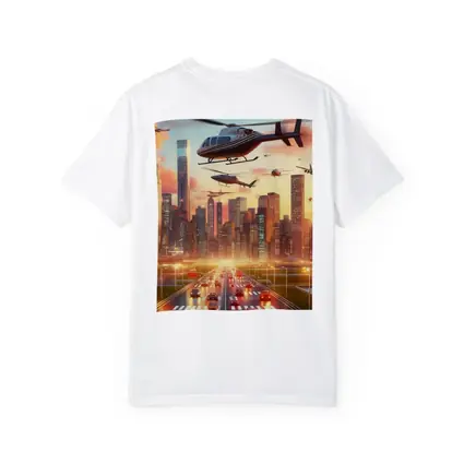 Helicopters Flying Over City Skyline Sunset