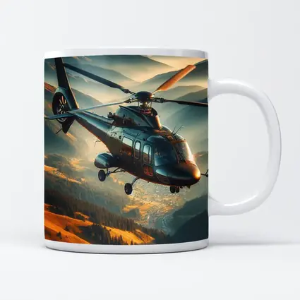 Helicopter Flying Over Mountain Valley Landscape
