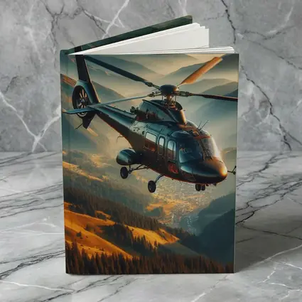 Helicopter Flying Over Mountain Valley Landscape