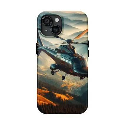 Helicopter Flying Over Mountain Valley Landscape