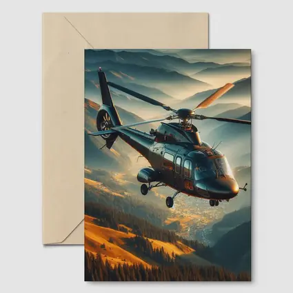 Helicopter Flying Over Mountain Valley Landscape