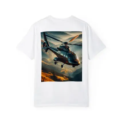 Helicopter Flying Over Mountain Valley Landscape