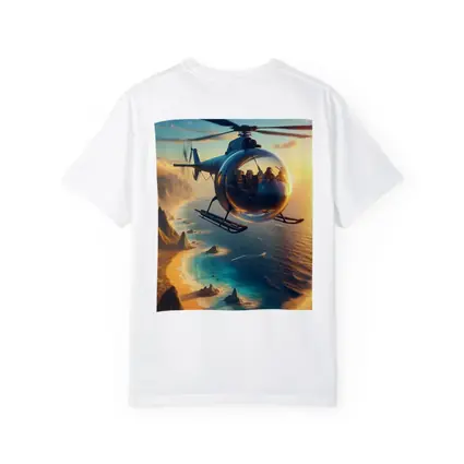 Helicopter Flying Over Coastal Sunset Landscape