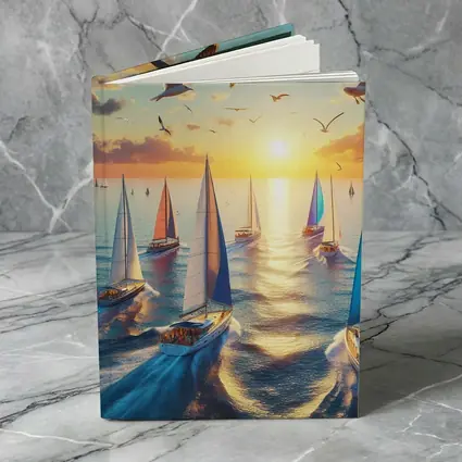 Sailboats Racing at Golden Sunset Sea