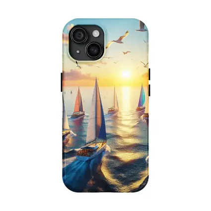 Sailboats Racing at Golden Sunset Sea