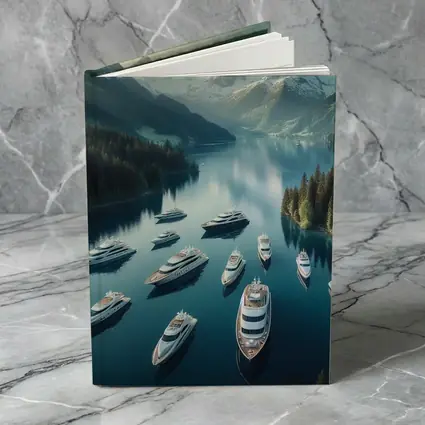 Luxury Yachts Anchored Alpine Mountain Lake