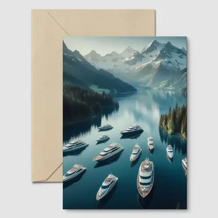 Luxury Yachts Anchored Alpine Mountain Lake