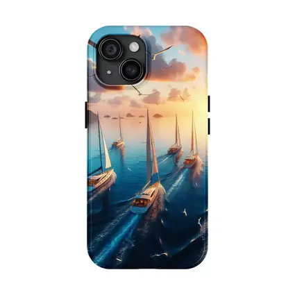 Sailboats Racing Ocean Sunset Seagulls Sky