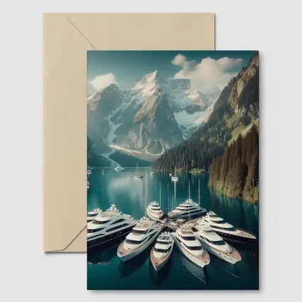 Luxury Yachts Docked Alpine Mountain Lake