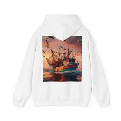 Fishing Trawler Sailing Ocean Sunset Seagulls