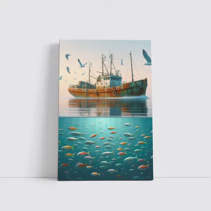 Rusty Fishing Trawler Above Colorful Ocean Fish