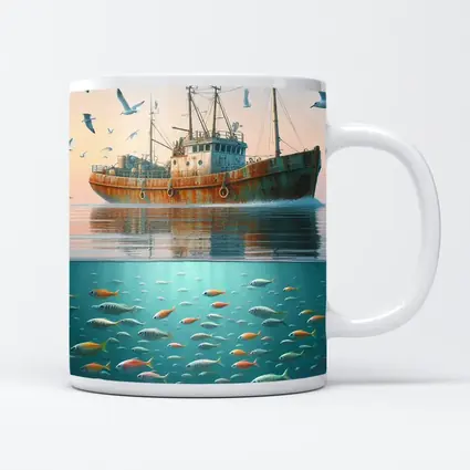 Rusty Fishing Trawler Above Colorful Ocean Fish