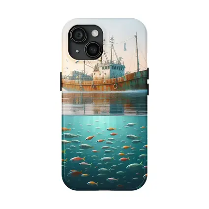 Rusty Fishing Trawler Above Colorful Ocean Fish