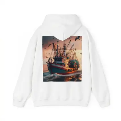 Fishing Trawler Sailing Ocean Sunset Seagulls