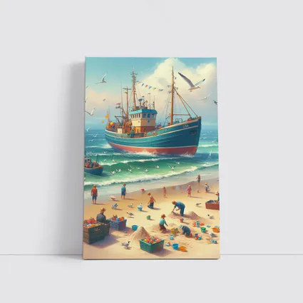 Fishing Boat Beach Scene Coastal Art