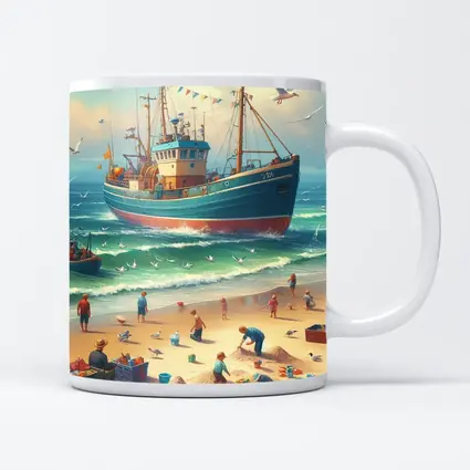 Fishing Boat Beach Scene Coastal Art