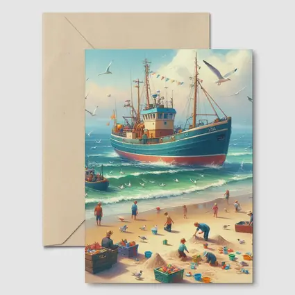 Fishing Boat Beach Scene Coastal Art