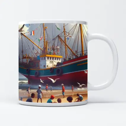 Children Playing Beach Colorful Fishing Boat