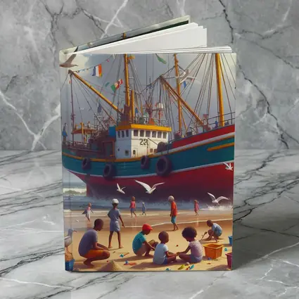 Children Playing Beach Colorful Fishing Boat