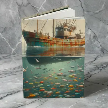 Rusty Fishing Trawler Above Colorful Underwater Fish