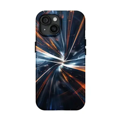 Blue Orange Light Speed Tunnel Abstract Art