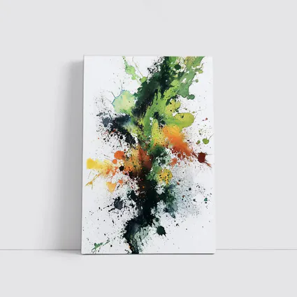Green Orange Black Abstract Ink Splash Art