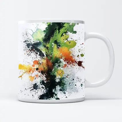 Green Orange Black Abstract Ink Splash Art