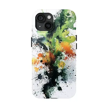 Green Orange Black Abstract Ink Splash Art